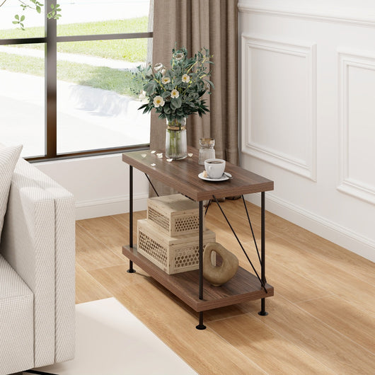 Scaffale multiuso a 2 ripiani con struttura in metallo-Libreria autoportante con stile industriale Noce 60x29,5x45cm