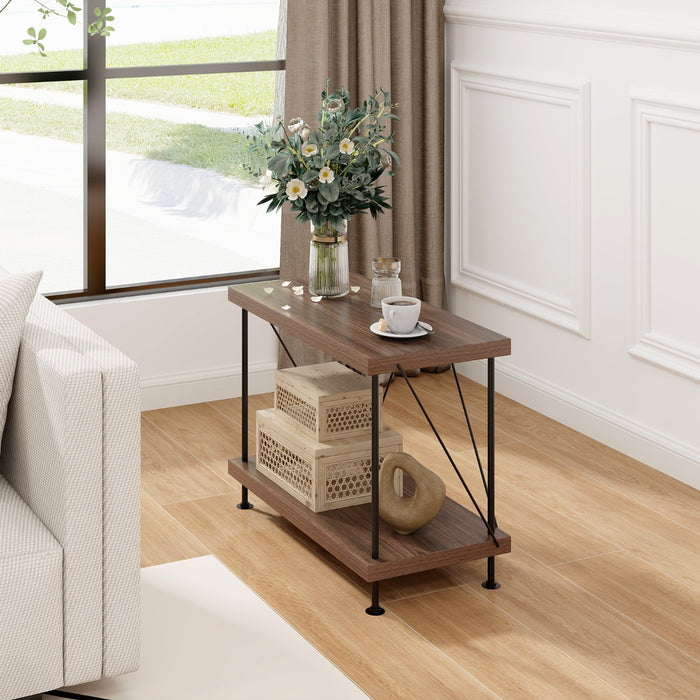 Scaffale multiuso a 2 ripiani con struttura in metallo-Libreria autoportante con stile industriale Noce 60x29,5x45cm