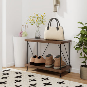 Scaffale multiuso a 2 ripiani con struttura in metallo-Libreria autoportante con stile industriale Noce 60x29,5x45cm