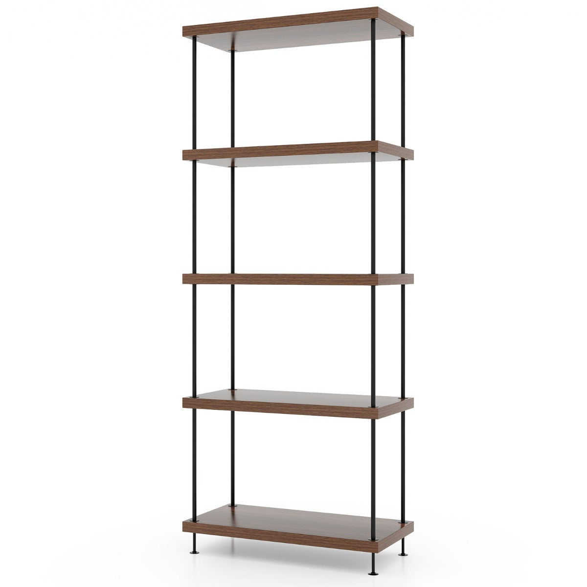 Scaffale multiuso a 5 ripiani con struttura in metallo-Libreria autoportante con stile industriale Noce 60x29,5x147cm