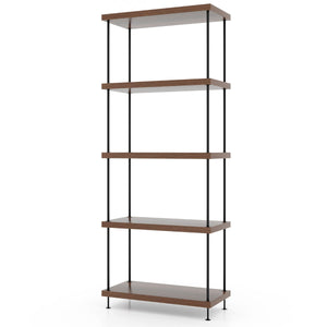 Scaffale multiuso a 5 ripiani con struttura in metallo-Libreria autoportante con stile industriale Noce 60x29,5x147cm