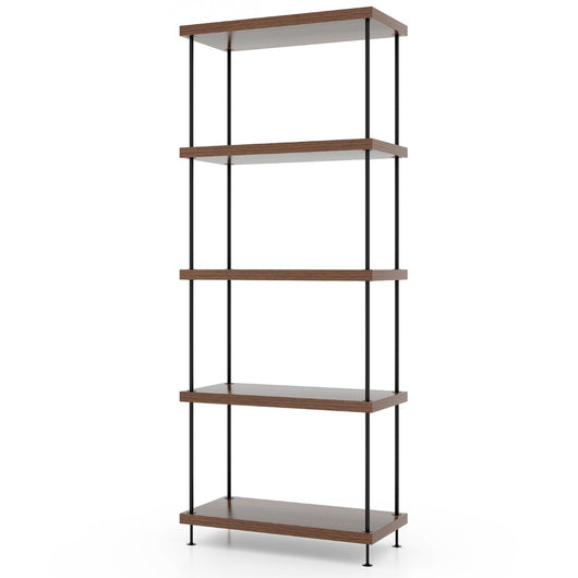 Scaffale multiuso a 5 ripiani con struttura in metallo-Libreria autoportante con stile industriale Noce 60x29,5x147cm