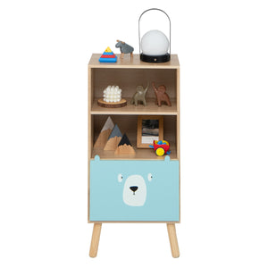 Scaffale per bambini in legno a 3 livelli con cassetto-Mobile portagiochi per cameretta e stanza dei giochi Marrone