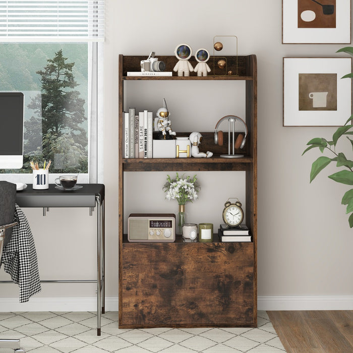 Scaffale per esposizione con cassetto e antiribaltamento-Libreria autoportante con 3 ripiani aperti Marrone