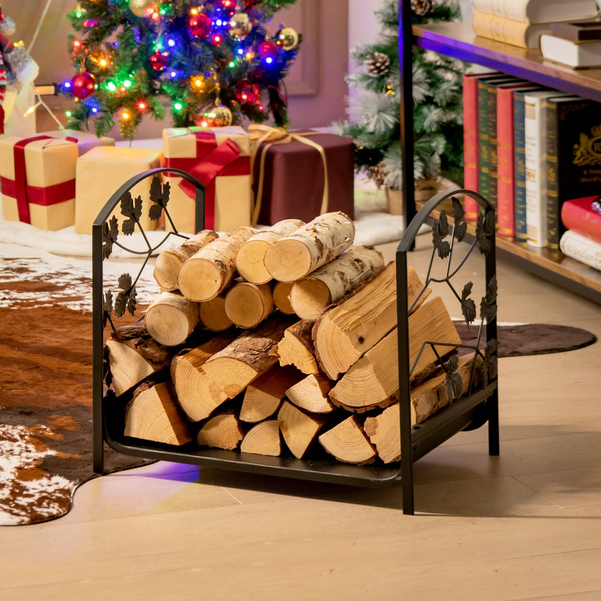 Scaffale per legna da ardere di impieghi gravosi con delicato disegno a foglia-Scaffale d'acciaio porta 50 kg