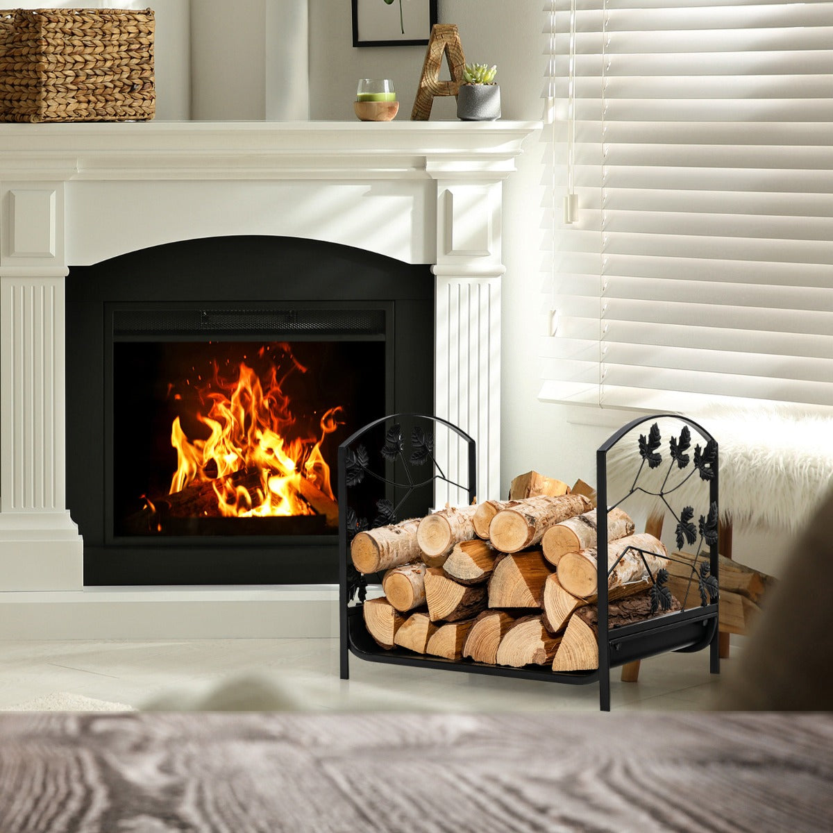 Scaffale per legna da ardere di impieghi gravosi con delicato disegno a foglia-Scaffale d'acciaio porta 50 kg