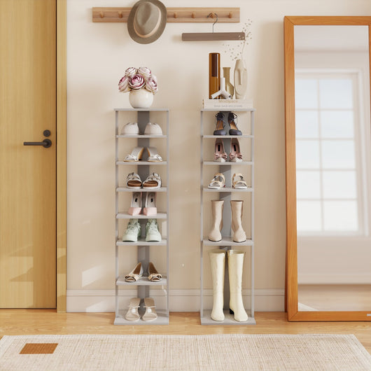 Scarpiera di legno salva spazio con 7 livelli da ingresso e camera da letto-Scaffale per scarpe per casa con dispositivo antiribaltamento Grigio
