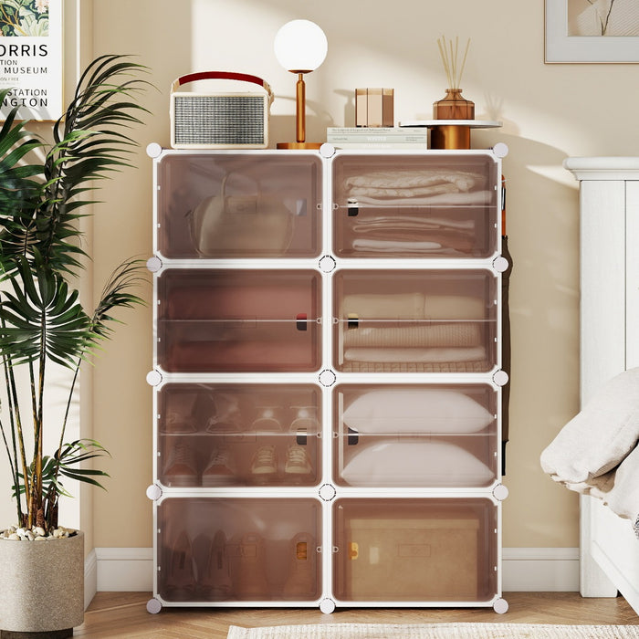 Armadietto per scarpe per ingresso con mensole rimovibili in plastica, Scaffale per scarpe a 8 ripiani per 32 paia-Scarpiere