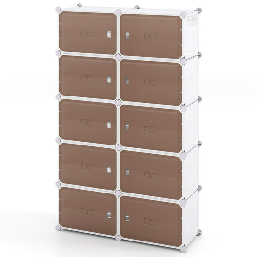 Armadietto per scarpe per ingresso con mensole rimovibili in plastica, Scaffale per scarpe a 10 ripiani per 40 paia-Scarpiere