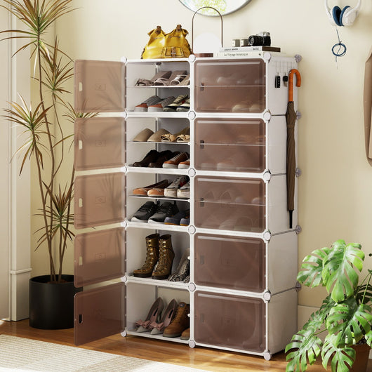 Armadietto per scarpe per ingresso con mensole rimovibili in plastica, Scaffale per scarpe a 10 ripiani per 40 paia-Scarpiere
