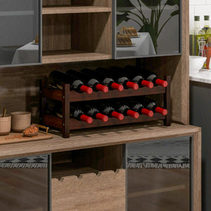 Piccolo scaffale per vino in bamb¨´ a 2 livelli da 12 bottiglie-Porta bottiglie di vino indipendente da appoggio Marrone