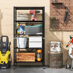 Scaffale pieghevole in metallo con ruote e 5 ripiani-Carrello da cucina balcone soggiorno 76x34,5x153cm Nero