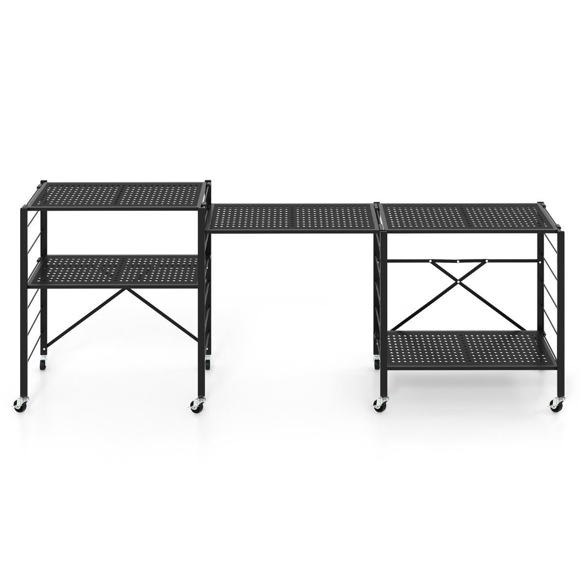 Scaffale pieghevole in metallo con ruote e 5 ripiani-Carrello da cucina balcone soggiorno 76x34,5x153cm Nero
