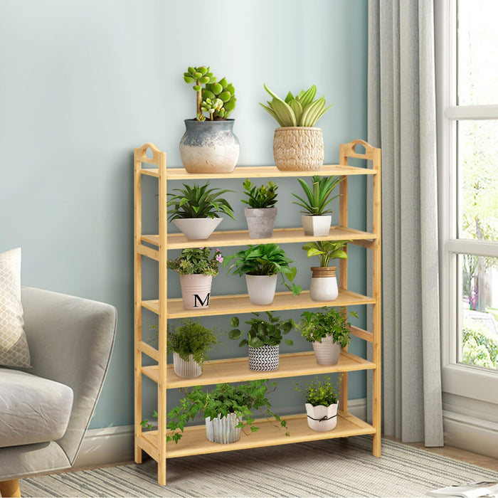 Scarpiera a 5 ripiani in bamb¨´ autoportante con due maniglie arrotondate -Organizer per scarpe da ingresso