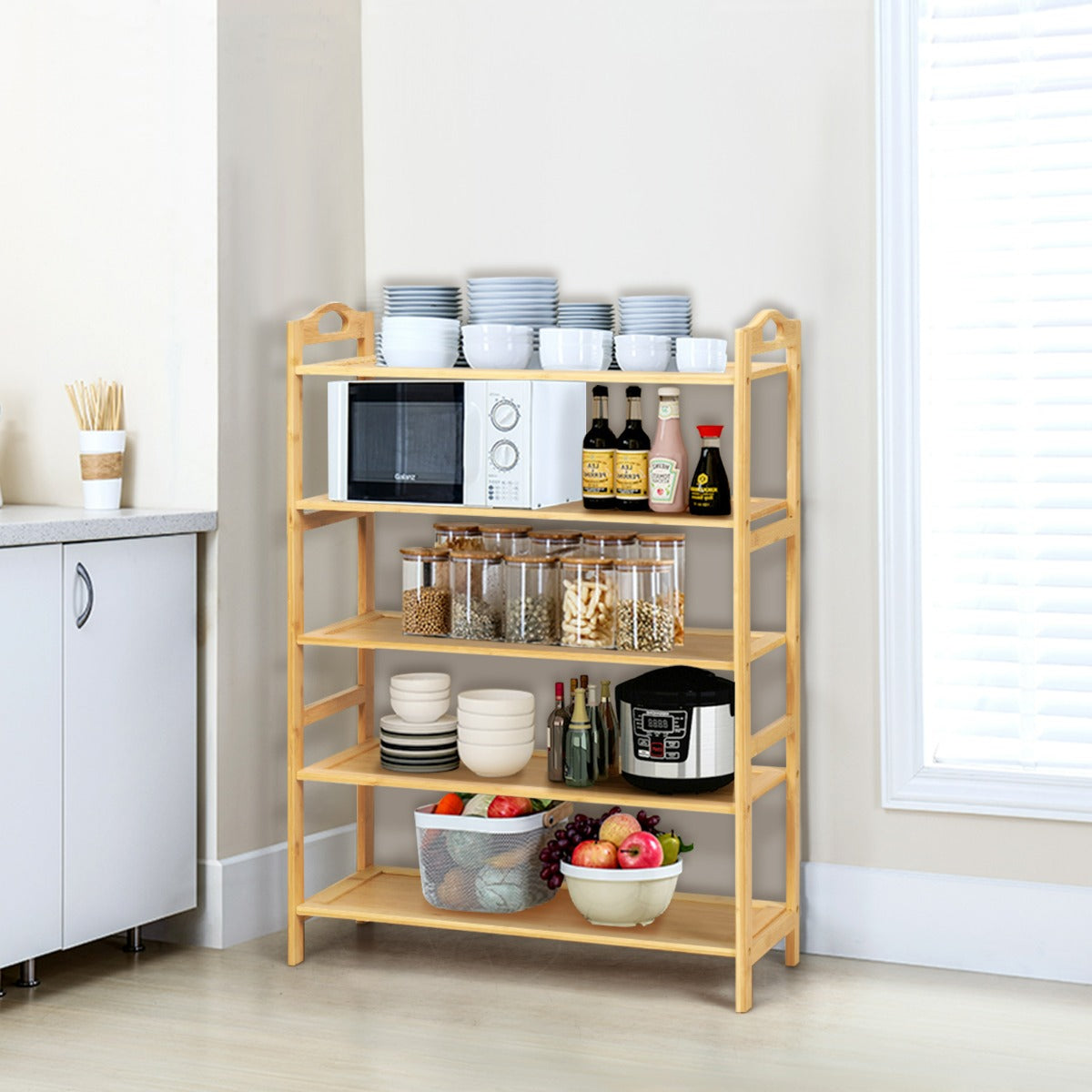 Scarpiera a 5 ripiani in bamb¨´ autoportante con due maniglie arrotondate -Organizer per scarpe da ingresso