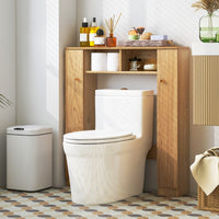 Scaffale sopra WC con doppia anta 2 scomparti aperti e 4 ripiani regolabili, Mobile a ponte per bagno Naturale-Armadietti da bagno