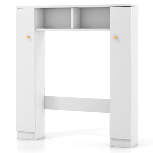 Scaffale sopra WC con doppia anta 2 scomparti aperti e 4 ripiani regolabili-Mobile a ponte per bagno Bianco