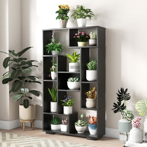 Scaffale per libri alto 120cm con ripiani aperti-Libreria geometrica con kit anti-ribaltamento per ufficio Nero