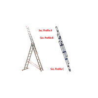 Scala alluminio Brixo Step Up triplice 3×13 gradini – Altezza ~7,00 m