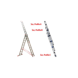 Scala alluminio Brixo Step Up triplice 3×13 gradini – Altezza ~7,00 m