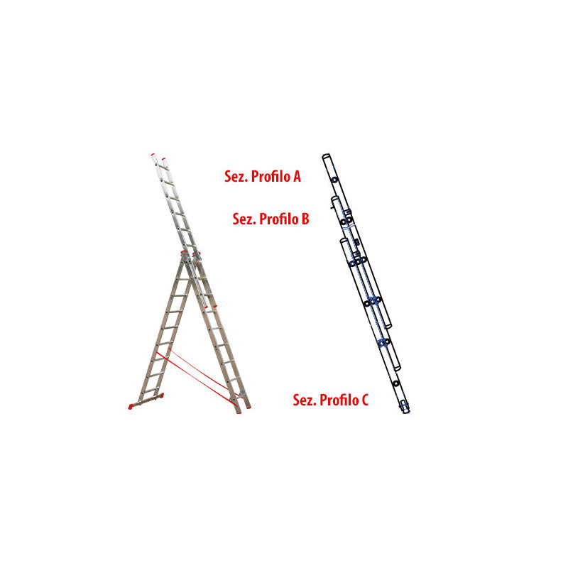 Scala alluminio Brixo Step Up triplice 3×14 gradini – Altezza ~7,60 m