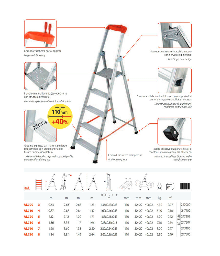 Scala In Alluminio Domestica 'professionale' Casa Gierre 6 7 8 Gradini    -4 Gradini    -
