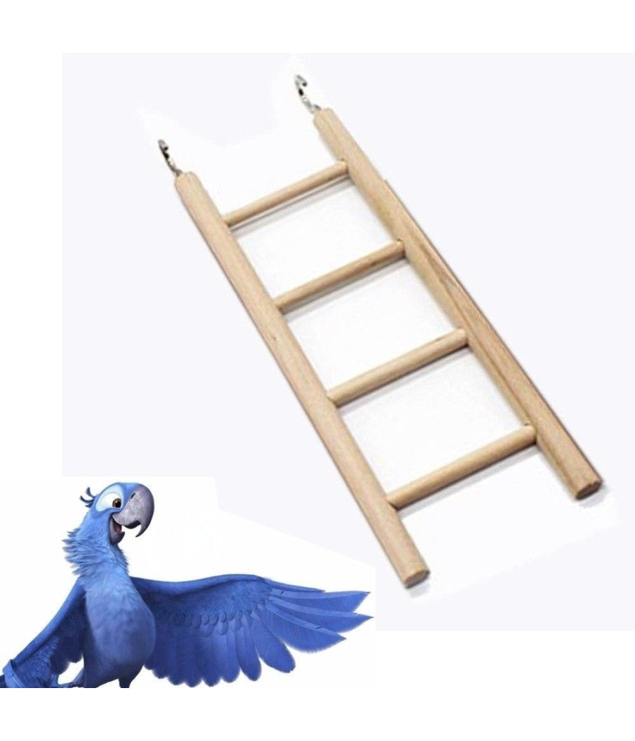 Scala In Legno Naturale Per Uccelli Pappagalli Criceti Scaletta 20cm Con Ganci         