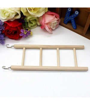 Scala In Legno Naturale Per Uccelli Pappagalli Criceti Scaletta 20cm Con Ganci         