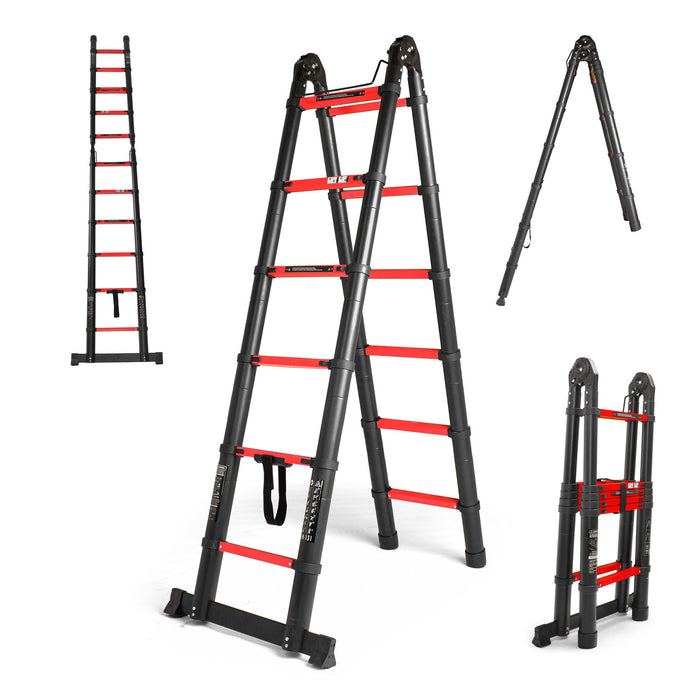 Rig 380 - Scala telescopica multiuso, alluminio con gradini in acciaio, estensione massima 3,8 m, bloccaggio di sicurezza