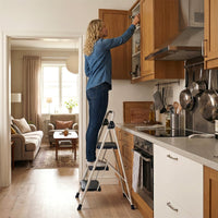 Scala a 3 gradini sgabello pieghevole con corrimano imbottito, Scala portatile e robusta in acciaio al carbonio Blu-Deposito utensili Tool