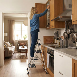 Scala a 3 gradini sgabello pieghevole con corrimano imbottito, Scala portatile e robusta in acciaio al carbonio Blu-Deposito utensili Tool