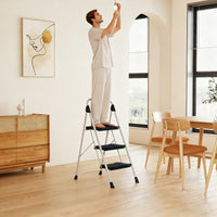 Scala a 3 gradini sgabello pieghevole con corrimano imbottito, Scala portatile e robusta in acciaio al carbonio Blu-Deposito utensili Tool