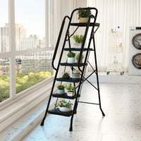 Scala a 5 gradini con vaschetta porta attrezzi e pedali larghi antiscivolo, Scala pieghevole portatile multiuso per casa Nero-Scale e ponteggi