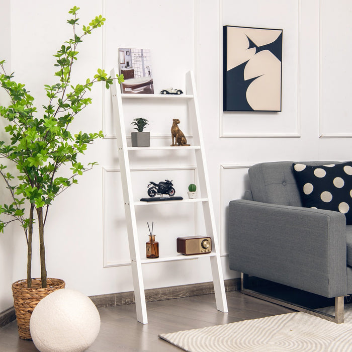 Scala in legno a pioli da appoggio per il bagno, Porta asciugamani da terra a 4 bracci Bianco-Portasciugamani