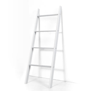 Scala in legno a pioli da appoggio per il bagno, Porta asciugamani da terra a 4 bracci Bianco-Portasciugamani