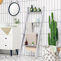 Scala in legno a pioli da appoggio per il bagno, Porta asciugamani da terra a 4 bracci Grigio-Portasciugamani