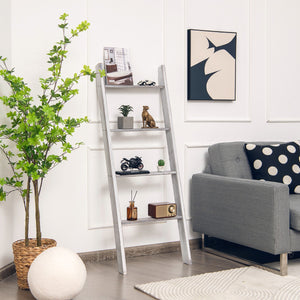 Scala in legno a pioli da appoggio per il bagno, Porta asciugamani da terra a 4 bracci Grigio-Portasciugamani