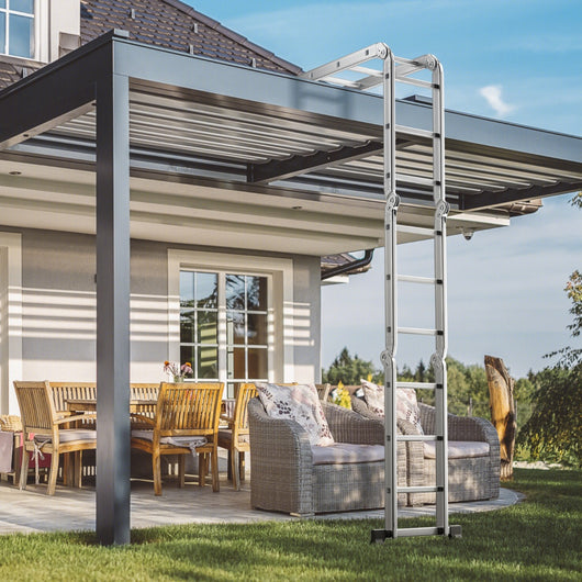 Scala pieghevole in alluminio con pioli e piedini antiscivolo, Scala multifunzione allungabile da 370,5cm-Scale e ponteggi