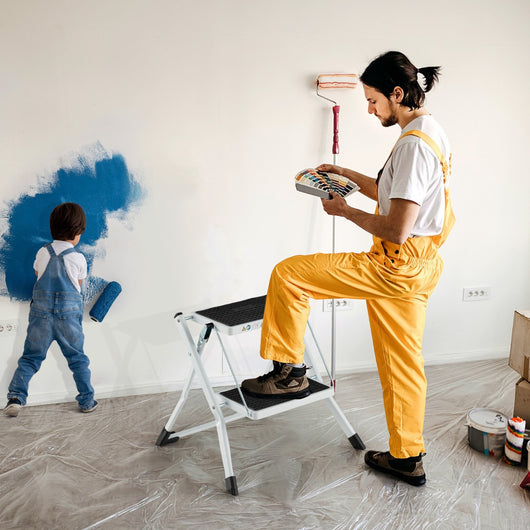 Scala pieghevole a 2 gradini con telaio in metallo, Scala portatile con capacit¨¤ di carico di 150kg Bianca-Scale e ponteggi