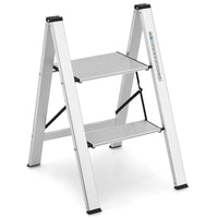 Scala pieghevole in alluminio con gradini antiscivolo e poggiapiedi, Scala portatile portata 150kg 44x49x66cm-Scale e ponteggi