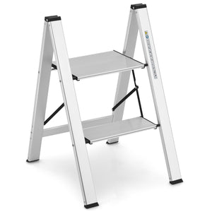 Scala pieghevole in alluminio con gradini antiscivolo e poggiapiedi, Scala portatile portata 150kg 44x49x66cm-Scale e ponteggi
