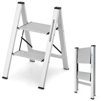 Scala pieghevole in alluminio con gradini antiscivolo e poggiapiedi, Scala portatile portata 150kg 44x49x66cm-Scale e ponteggi