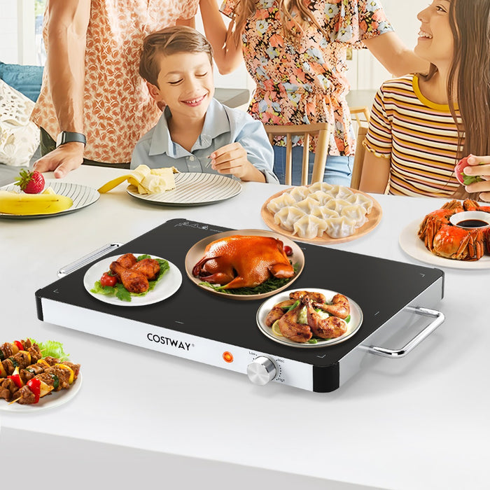 Scalda cibi in vetro temperato con temperatura regolabile e maniglie antiustioni-Piatto scaldavivande elettrico 40 x 30 cm Nero