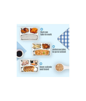 Scaldavivande Elettrico Lunchbox Contenitore Porta Cibo 3 Scomparti +posate 40w         