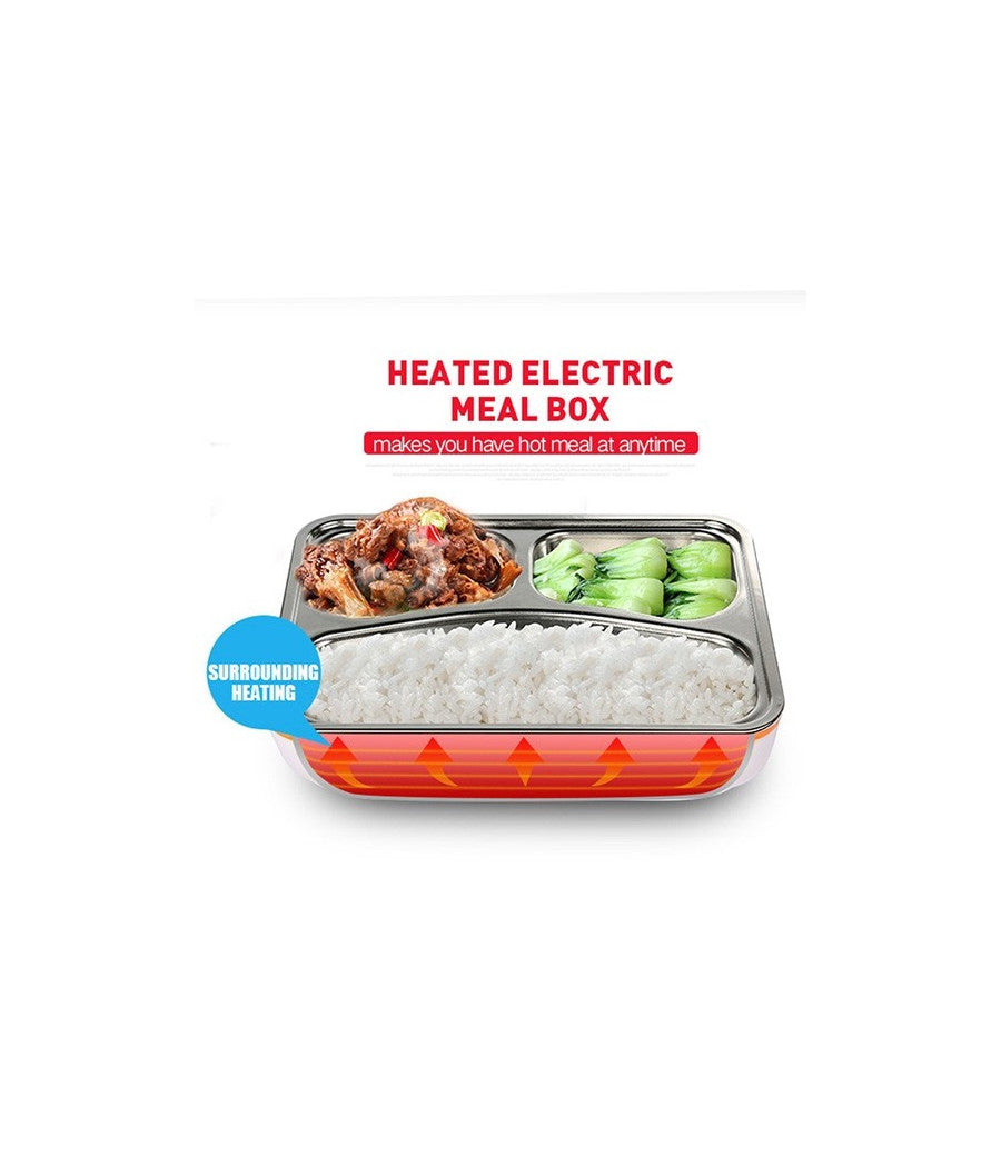 Scaldavivande Elettrico Lunchbox Contenitore Porta Cibo 3 Scomparti +posate 40w         