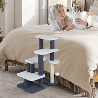 Scale per gatti torre 2-in-1 con gradini e tiragraffi in sisal, Scale torre a 4 gradini per gattini per letto alto-Alberi Tiragraffi