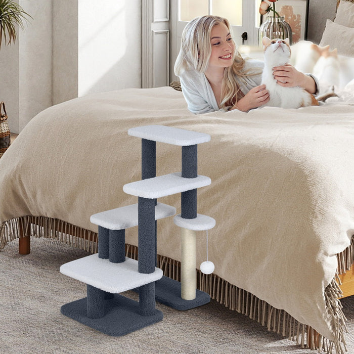 Scale per gatti torre 2-in-1 con gradini e tiragraffi in sisal, Scale torre a 4 gradini per gattini per letto alto-Alberi Tiragraffi