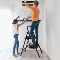 Scaletta a 2 gradini con impugnatura imbottita e gradini ampi antiscivolo, Scala pieghevole portata 265kg Nero-Scale e ponteggi