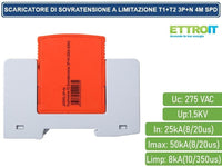 SCARICATORE LIMITATORE DI SOVRATENSIONE 4 MODULI TIPO T1+T2 3P+N 25KA-50KA SPD - ETTROIT