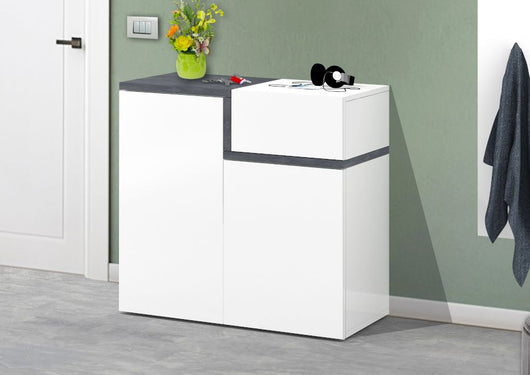 Scarpiera 2 ante, 1 anta ribalta bianco lucido ardesia, made in Italy, ZTC27580258